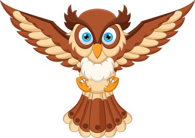 Beyaz arkaplanda izole edilmiş sevimli baykuş çizgi filmi