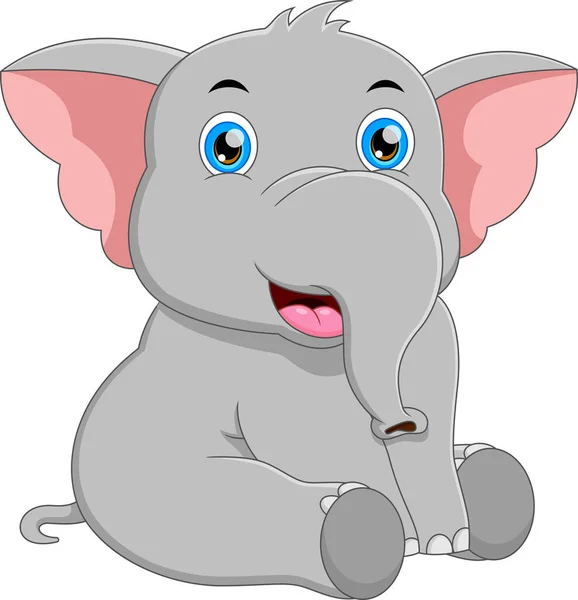 Söt Elefant Tecknad Vit Bakgrund — Stock vektor