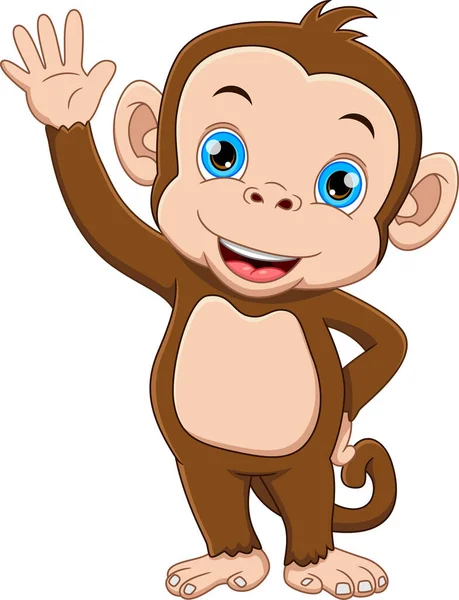 Cute Monkey Cartoon Waving — Stock Vector