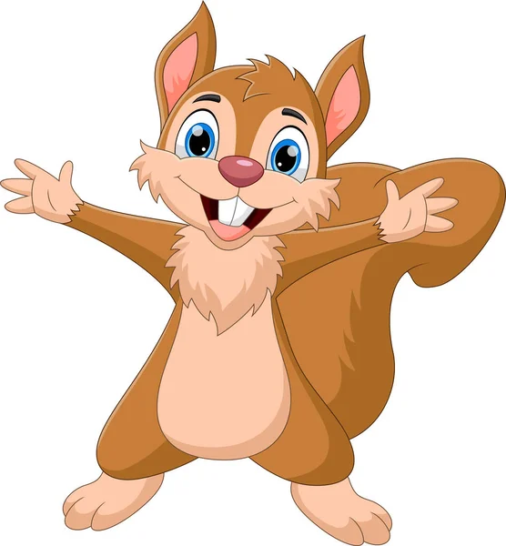 Cartoon Eichhörnchen Winkt Mit Beiden Händen Und Lächelt — Stockvektor