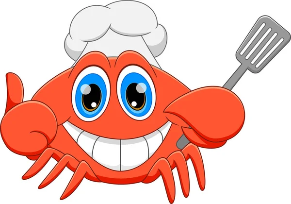 Chef Bande Dessinée Crabe Tenant Spatule — Image vectorielle