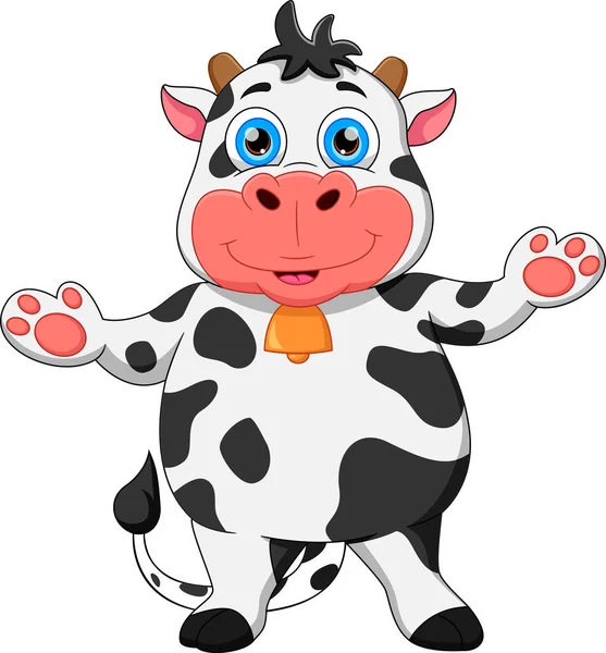 Vaca Dibujos Animados Saludando Sonriendo — Vector de stock