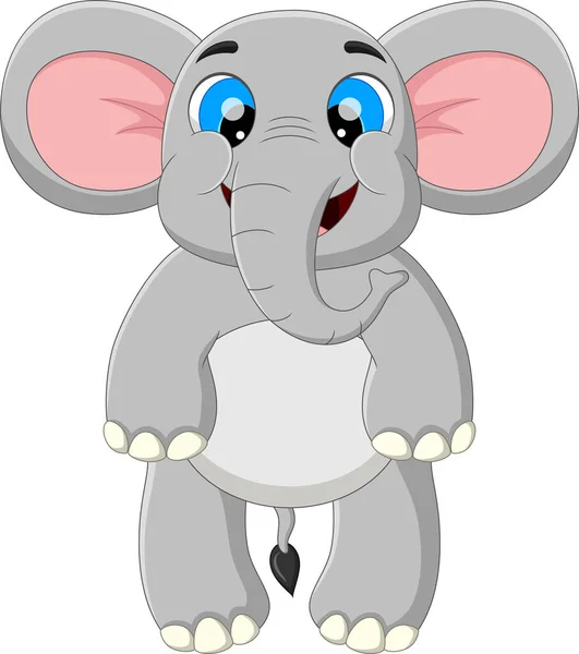 Desenho Animado Bebê Elefante Posando Sorrindo — Vetor de Stock