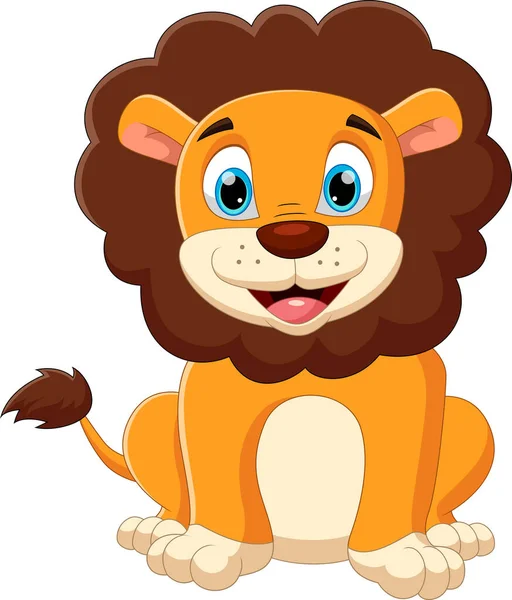 Bébé Lion Dessin Animé Posant Avec Sourire — Image vectorielle