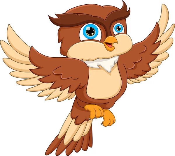 Cartoon Owl Flying White Background — Stock Vector