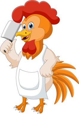 Çizgi film şefi tavuk bıçağı tutuyor.