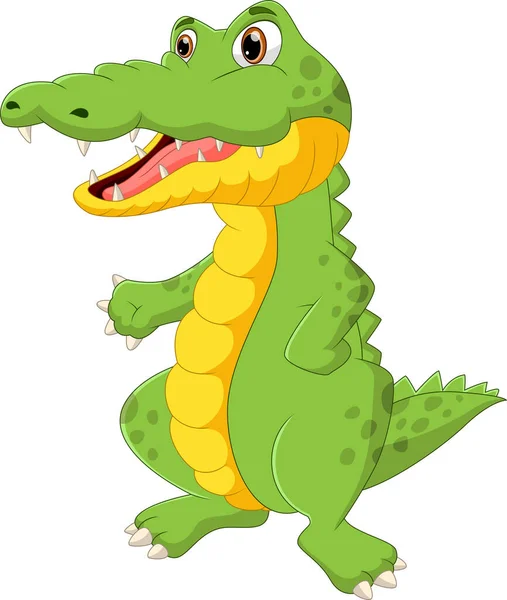 Roztomilý Krokodýl Karikatura Stojící Mávání — Stockový vektor