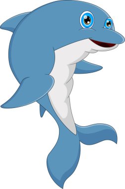 Beyaz arka planda izole edilmiş şirin yunus karikatürü