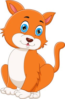 Beyaz arka planda izole edilmiş şirin kedi çizgi filmi.