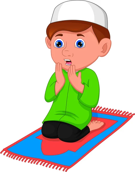 Muslimský Chlapec Modlí Karikatury — Stockový vektor