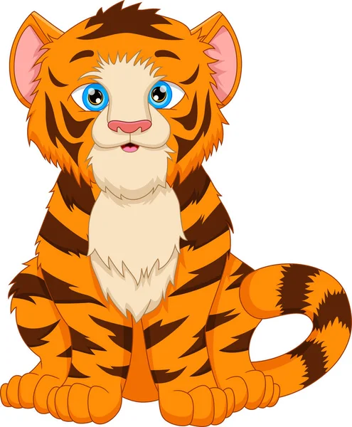 Niedlicher Tiger Cartoon Posiert Sitzend — Stockvektor