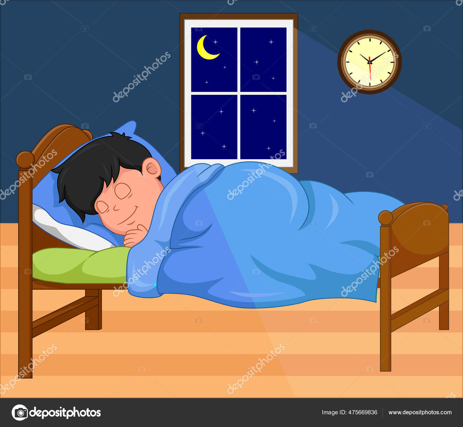 Cartoon Boy Sleeping Night Bedroom Stock Illustration by ©lawangdesign