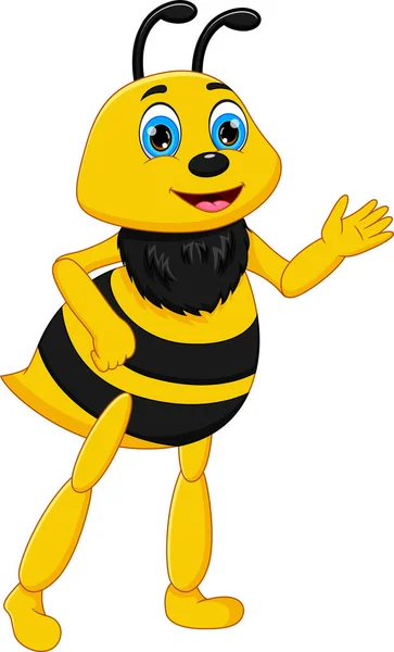 Cartoon Bee Posing Standing Waving — Stock Vector