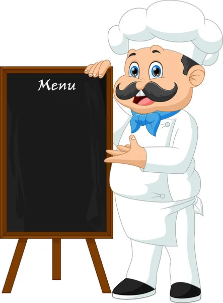 Chef Dos Desenhos Animados Segurando Placa Menu Madeira —  Vetores de Stock