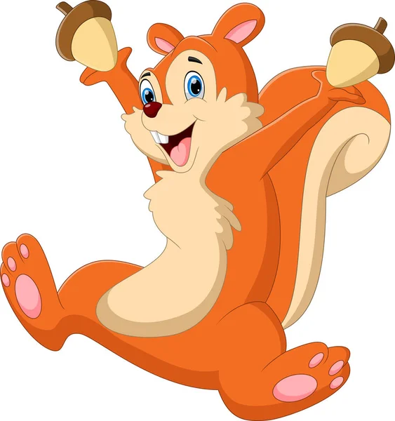 Karikatur Süßes Eichhörnchen Hält Nuss — Stockvektor