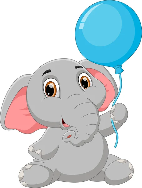 Dibujos Animados Bebé Elefante Celebración Globo — Vector de stock