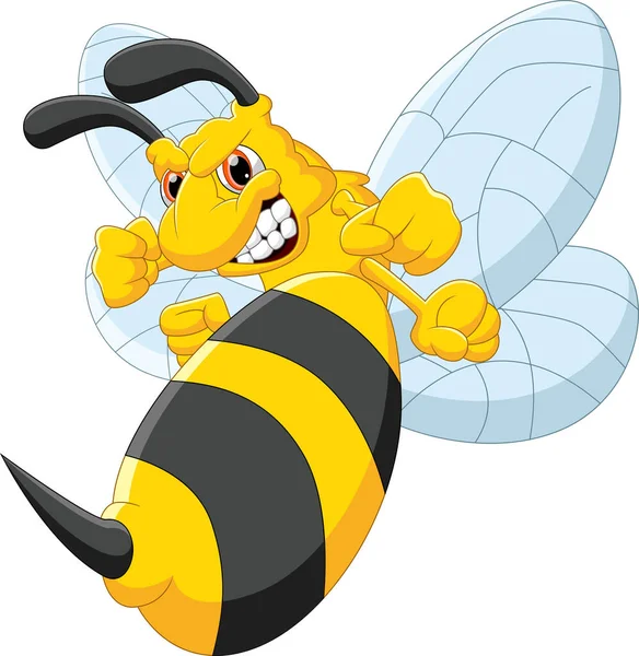 Böse Biene Karikatur Auf Weißem Hintergrund — Stockvektor