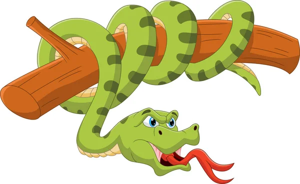 Мультяшна Зелена Змія Дереві — стоковий вектор
