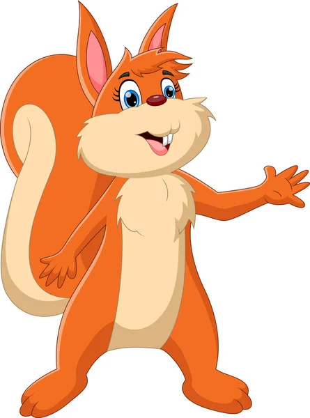 Karikatur Niedliches Eichhörnchen Winkt — Stockvektor