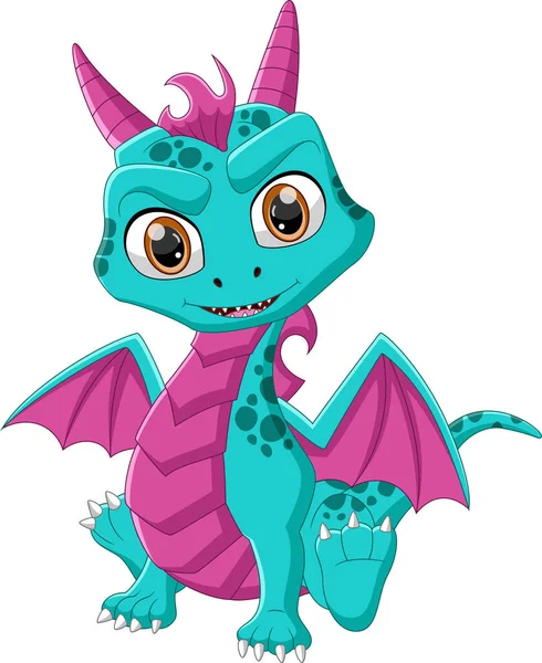 Cute Little Dragon Cartoon White Background — Stock Vector