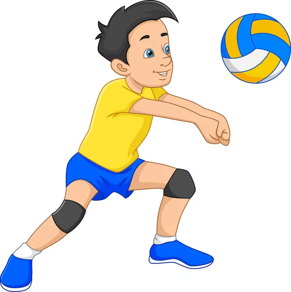 Cartoon Boy Playing Volleyball — Stock Vector