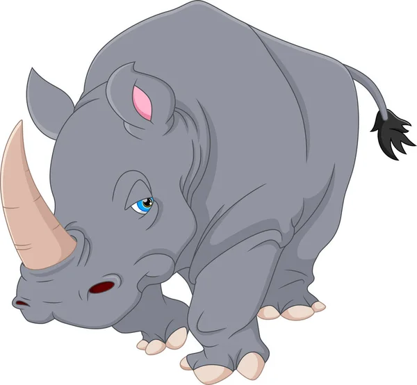 Cute Rhino Cartoon White Background — Stock Vector