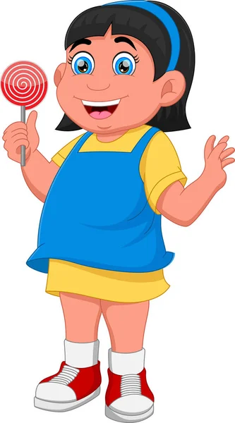 卡通片可爱的小女孩抱着棒棒糖 — 图库矢量图片