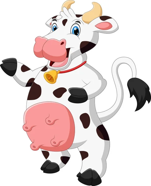 Dibujos Animados Vaca Linda Ondeando Sobre Fondo Blanco — Vector de stock