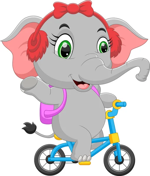 Tecknad Baby Elefant Rida Cykel Och Vinka — Stock vektor
