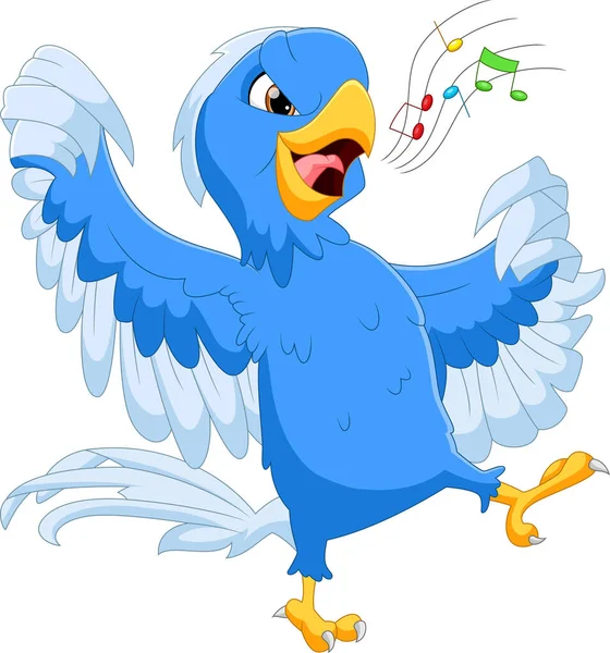 Cartoon Blue Bird Singing White Background — Stock Vector