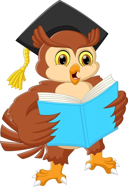 Cartoon Cute Owl Reading Book — Διανυσματικό Αρχείο