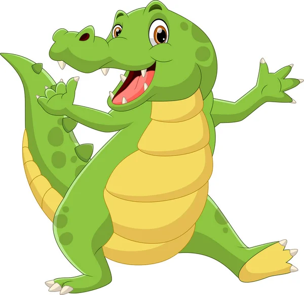 Kreslené Roztomilé Dítě Krokodýl Mávání Bílém Pozadí — Stockový vektor