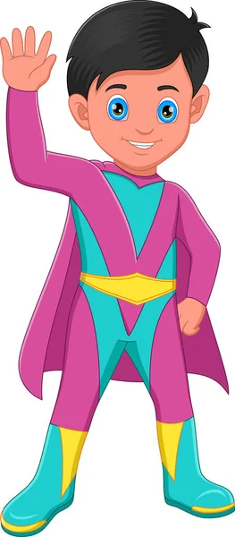 Cartoon Jongen Draagt Superheld Kostuum — Stockvector