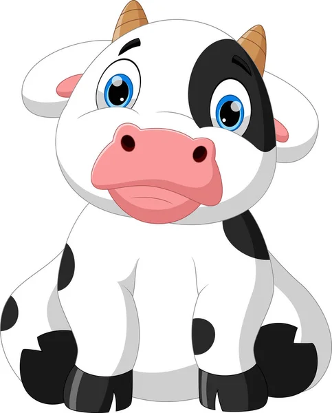 Cartoon Cute Baby Cow Posing Sitting — Stock Vector