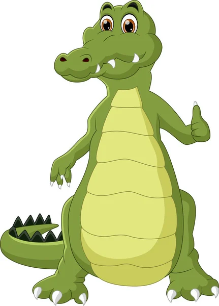 Niedlichen Krokodil Cartoon Daumen Nach Oben Auf Weißem Hintergrund — Stockvektor
