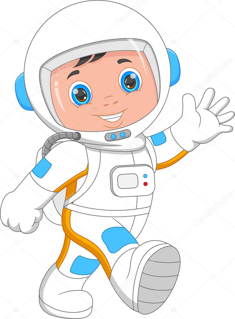 young astronaut waving on white background