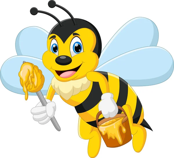 Kartun Cute Bee Membawa Madu Dalam Ember - Stok Vektor