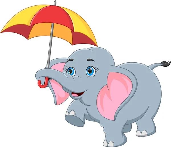 白色背景的小象抱着伞 — 图库矢量图片