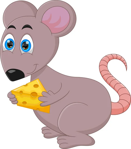 Ratón Dibujos Animados Sosteniendo Queso Sobre Fondo Blanco — Vector de stock