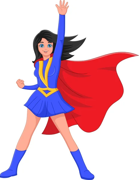 Super Girl Cartoon Winkt Auf Weißem Hintergrund — Stockvektor