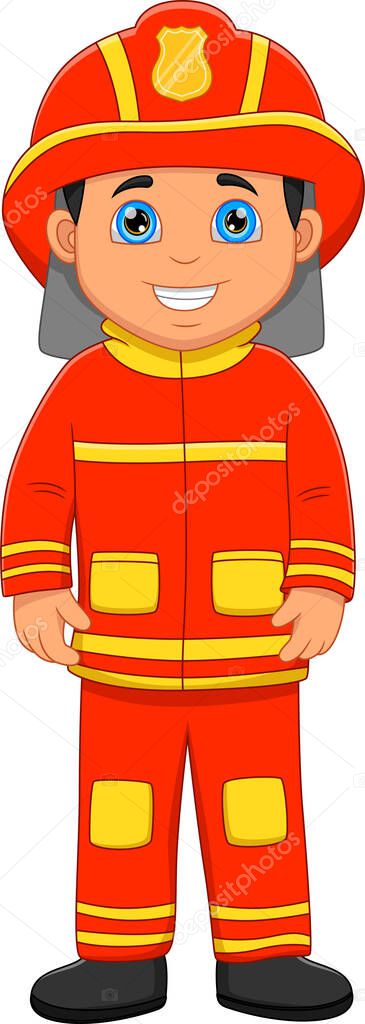 cute boy Firefighter isolated on white background