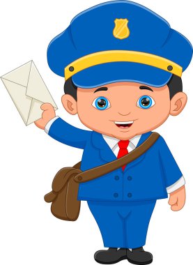 Postacı çocuk poz veriyor ve zarf tutuyor