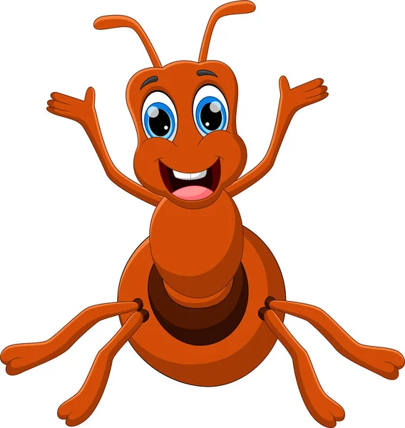 卡通滑稽蚂蚁在白色背景上招手 — 图库矢量图片