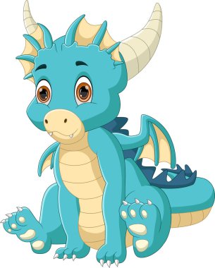 Beyaz arka planda sevimli küçük ejderha karikatürü