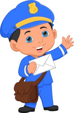Postacı çocuk poz veriyor ve zarf tutuyor