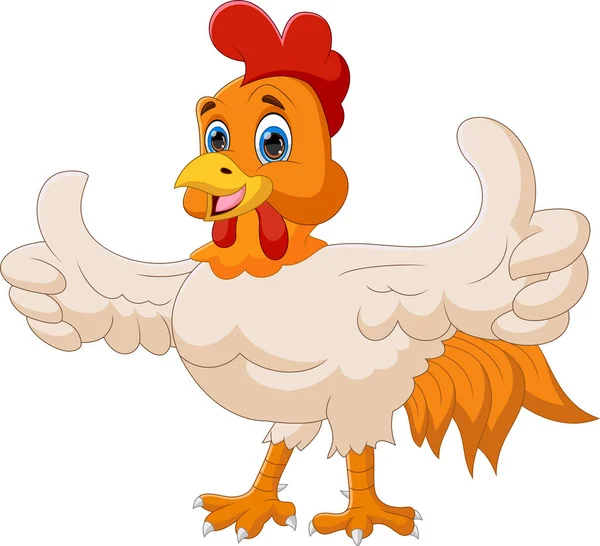 白い背景に漫画の鶏の親指アップ — ストックベクタ