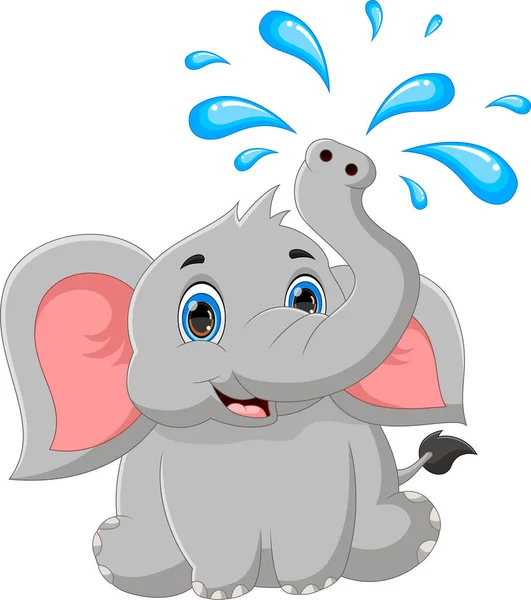 Cartone Animato Bambino Elefante Giocare Acqua — Vettoriale Stock