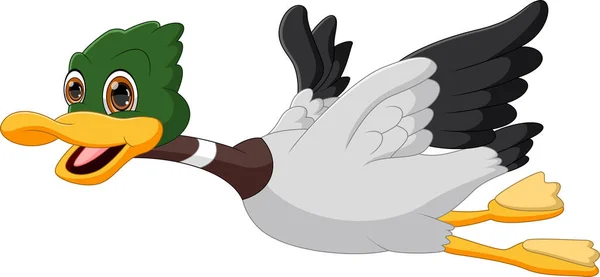 Dibujo Animado Pato Volador Aislado Sobre Fondo Blanco — Vector de stock
