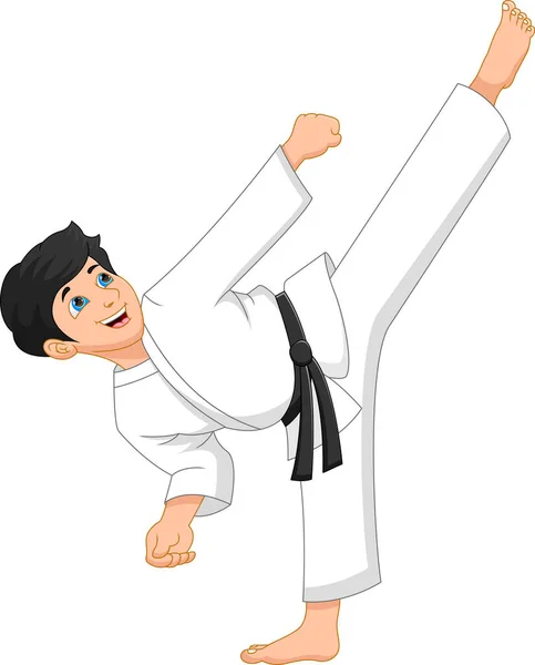 Karate Kid Kick Pose Witte Achtergrond — Stockvector