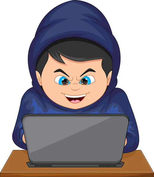 Niño Hacker Sonriente Aislado Sobre Fondo Blanco — Vector de stock